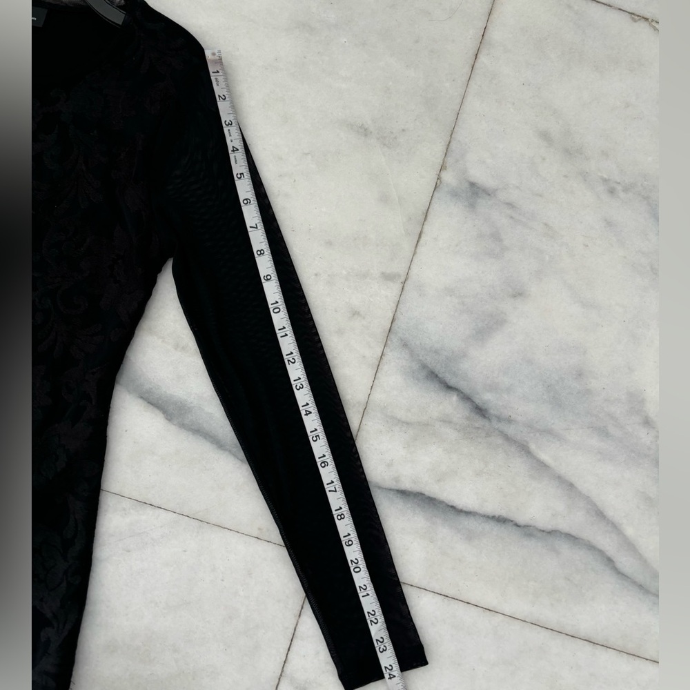 VTG INC Top Black Nylon Lace Burnout Long Sheer Sleeve Womens M Whimsigoth Y2K - Picture 8 of 9